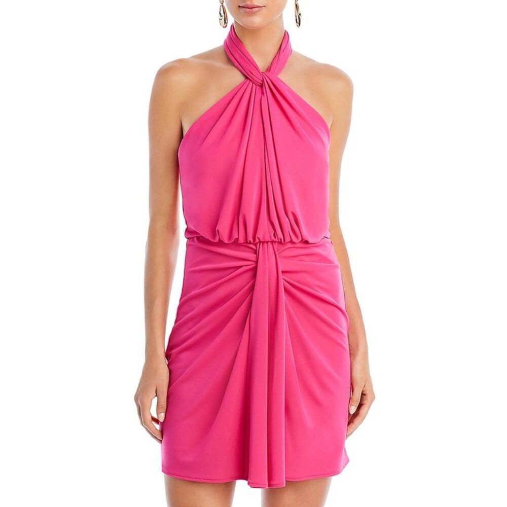 Cinq a Sept Kaily Pink Blouson Mini Party Halter Dress NWT